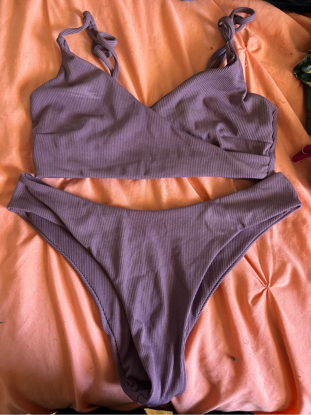 Zaful Ribbed Mauve Two-Piece Bikini Set